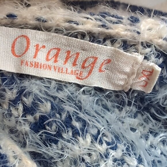 Orange Fashion Village Fuzzy Faux Fur Cardigan Sweater Hooded Plaid Knit Cape - Picture 11 of 13